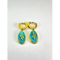 Gold Mavi Yılan Detaylı Küpe